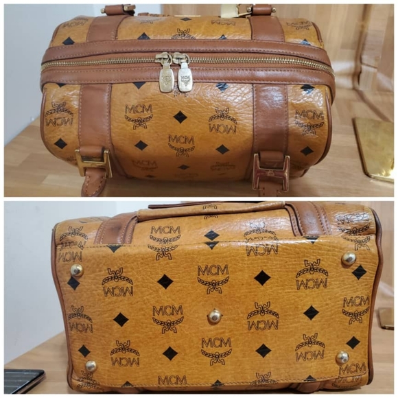 Authentic MCM Cognac Visetos Leather Boston Bag - Picture 8 of 11